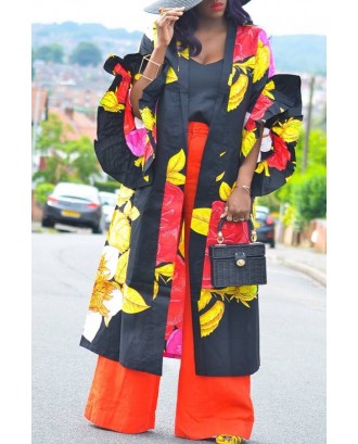 Lovely Casual Printed Loose Black Plus Size Coat