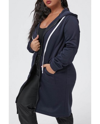 Lovely Casual Hooded Collar Dark Blue Plus Size Coat