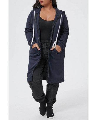 Lovely Casual Hooded Collar Dark Blue Plus Size Coat