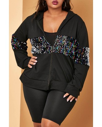 Lovely Casual Sequined Black Plus Size Coat