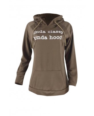 Lovely Casual Printed Deep Coffee Cotton Blends Hoodie