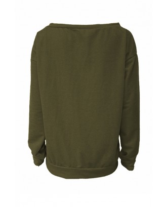 Lovely Leisure Round Neck Long Sleeves Letters Printing Army Green Sweatshirt Hoodie