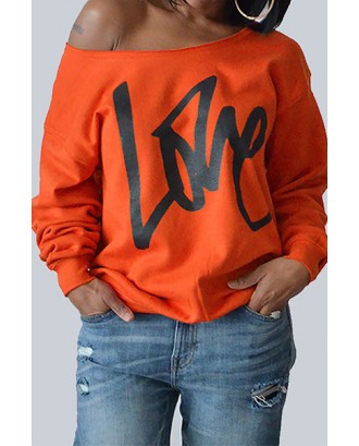 Lovely Leisure Round Neck Long Sleeves Letters Printing Orange Sweatshirt Hoodie