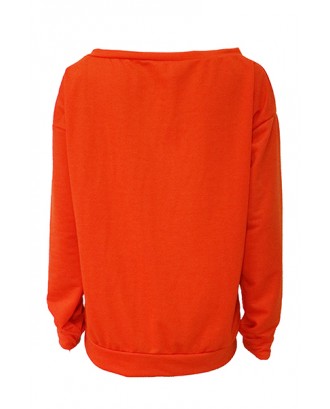 Lovely Leisure Round Neck Long Sleeves Letters Printing Orange Sweatshirt Hoodie