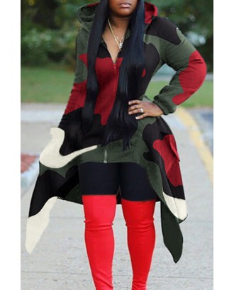 Lovely Casual Hooded Collar Camouflage Printed  Red Hoodie
