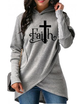 Lovely Casual Hooded Collar Letter Printed Light Grey Hoodie