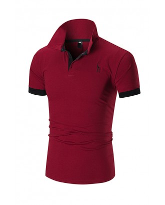 Lovely Casual  Patchwork Red Polo Shirt