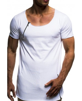 Lovely Casual Zipper Decorative White T-shirt