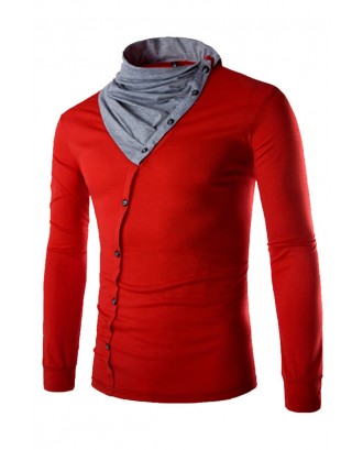 Lovely Casual Turtleneck Patchwork Red T-shirt