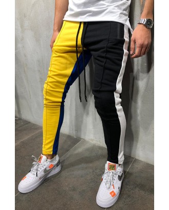 Lovely Street Color-lump Patchwork Yellow Pants