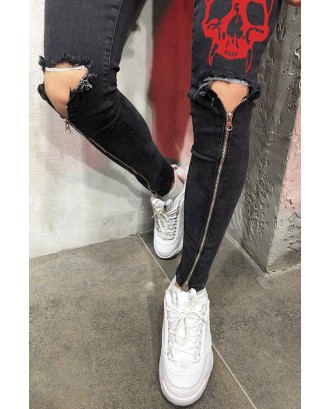 Lovely Street Zipper Design Black Jeans