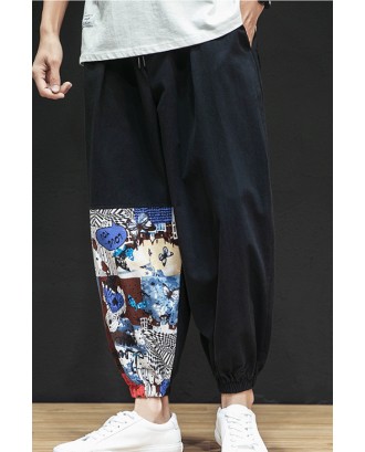 Lovely Casual Printed Patchwork Black Loose Pants