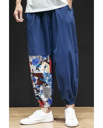 Lovely Casual Printed Patchwork Navy Loose Pants