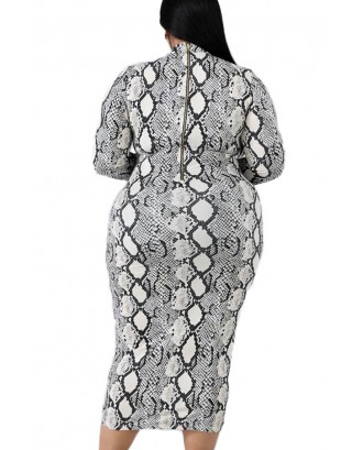 Lovely Casual Printed Snakeskin Printed Knee Length Plus Size Dress