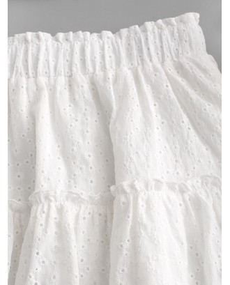  Broderie Anglaise Tied Crop Blouse And Skirt Set - White S