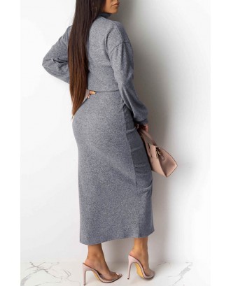Lovely Casual Turtleneck Grey Two-piece Skirt Set