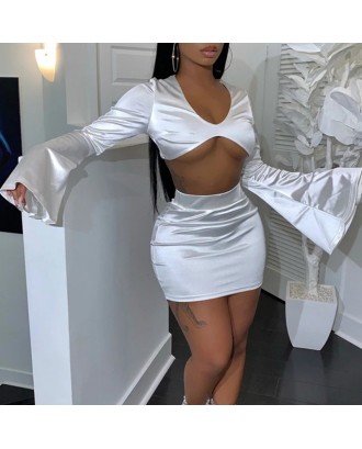 Lovely Beautiful Crop Top White Two-piece Skirt Set