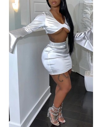 Lovely Beautiful Crop Top White Two-piece Skirt Set