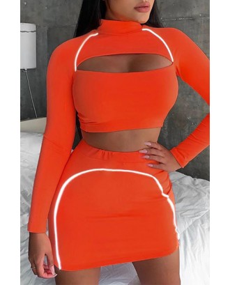 Lovely Beautiful Hollow-out Orange Two-piece Skirt Set