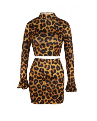 Lovely Trendy Leopard Printed Two-piece Skirt Set