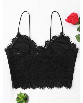 Cami Scalloped Lace Tank Top - Black S
