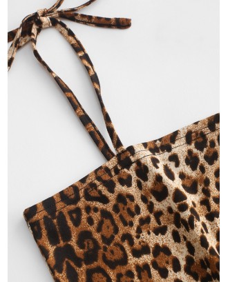  Leopard Tie Shoulder Cami Crop Top - Leopard S