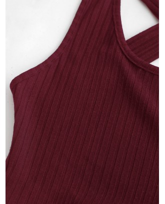  Criss Cross Tied Solid Tank Top - Red Wine S