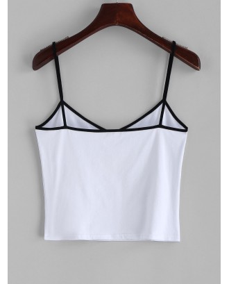 Contrast Cropped Butterfly Cami Top - White S
