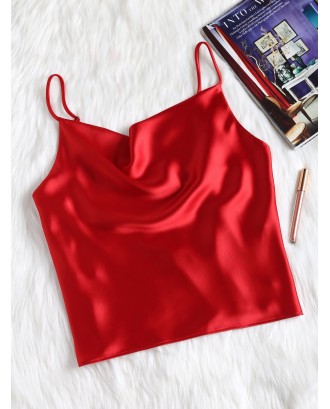 Satin Oversized Cami Tank Top - Red S