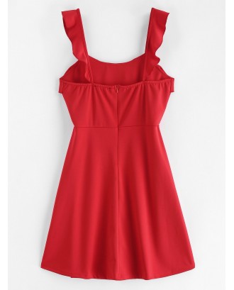  Ruffles Sleeveless A Line Dress - Ruby Red S