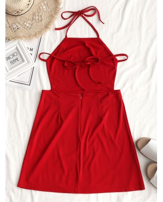 Back Zipper Open Back Mini Dress - Red S