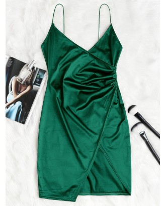 Cami Draped Crossover Slip Party Dress - Medium Sea Green M