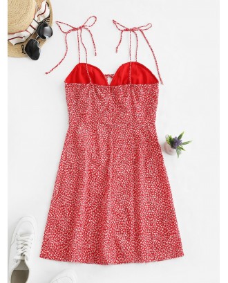 Leaves Print Cami Mini Dress - Red M