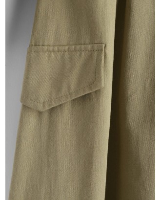 Long Sleeve Woven Midi Shirt Dress - Light Khaki S