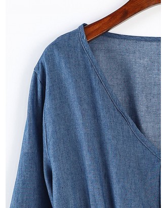  Long Sleeve Midi Chambary Dress - Blue S
