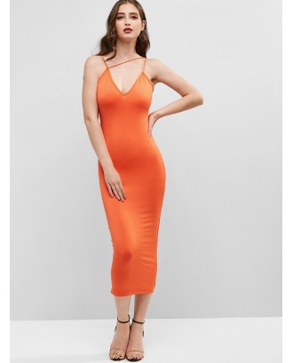 Neon Strappy Bodycon Cami Dress - Orange L