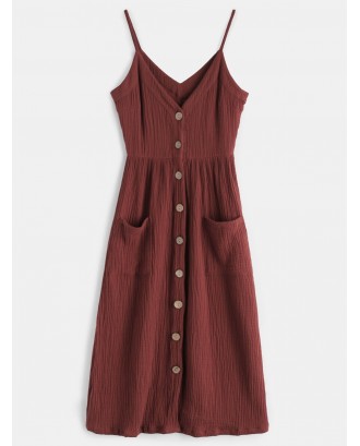 Cami Button Through Woven Midi Dress - Maroon L