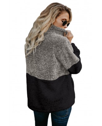 Gray Taupe Zip Neck Oversize Fluffy Fleece Pullover