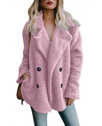 Pink Fleece Open Front Coat with Pockets