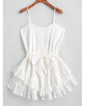  Ruffles Belted Cami Mini Dress - White S