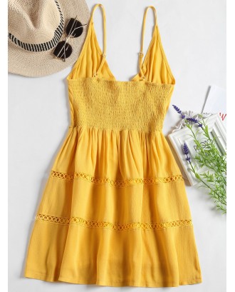 Hollow Out A Line Cami Dress - Yellow S