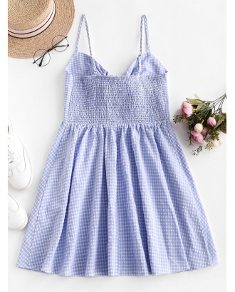  Gingham Knotted Smocked Cami Dress - Day Sky Blue Xl