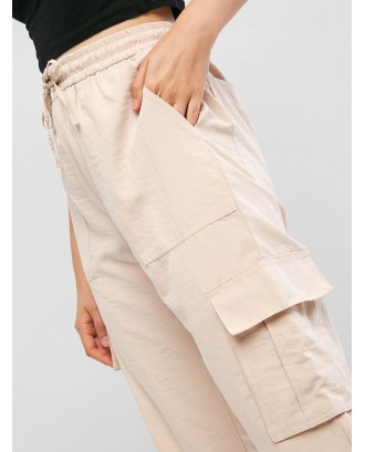 High Waisted Flap Pockets Jogger Pants - Tan L