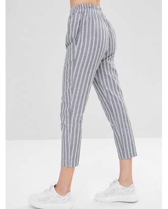 Striped Straight High Waisted Pants - Multi S