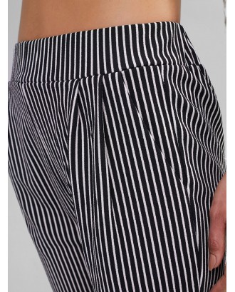 High Waisted Stripes Pockets Straight Pants - Multi-a S