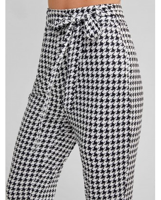 Houndstooth High Waisted Belted Pencil Pants - Multi Xs