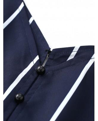 Striped Belted Cami Romper - Purplish Blue S