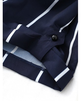 Striped Belted Cami Romper - Purplish Blue S