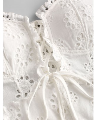 Lace-up Broderie Anglaise Cami Romper - White M