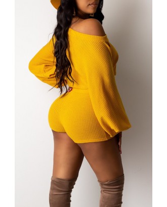 Lovely Casual Dew Shoulder Yellow Two-piece Shorts Set